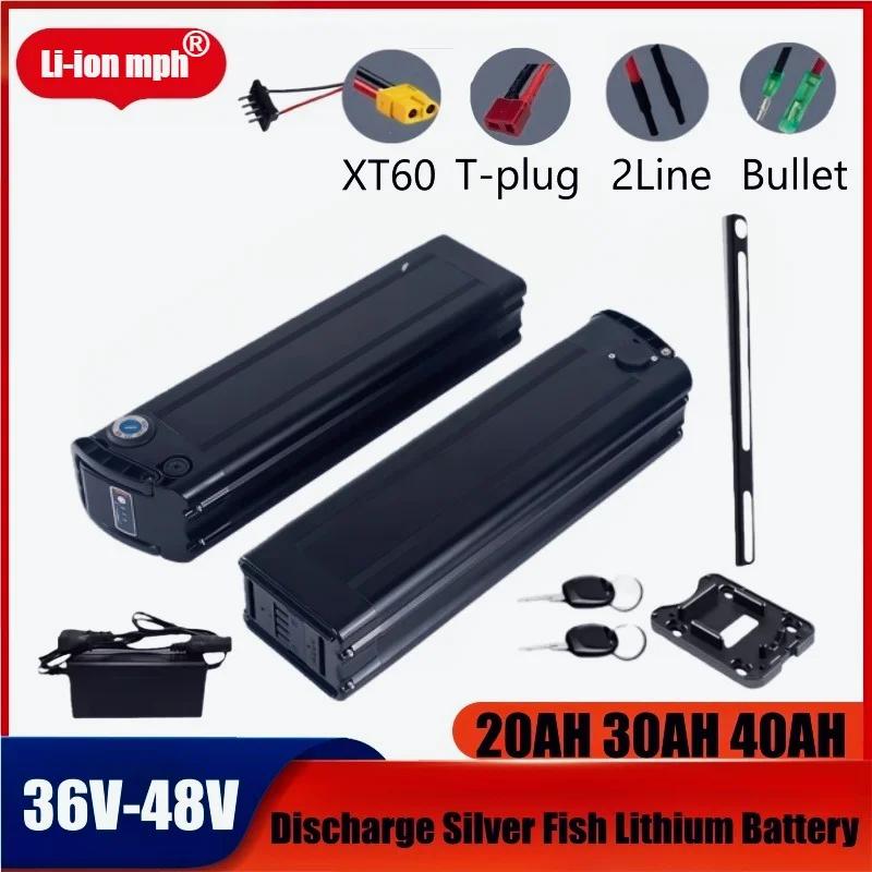 

36V-48V40AH 250W-1500W lithium battery discharge silver fish lithium-ion battery pack with charger 18650.00+50A bms