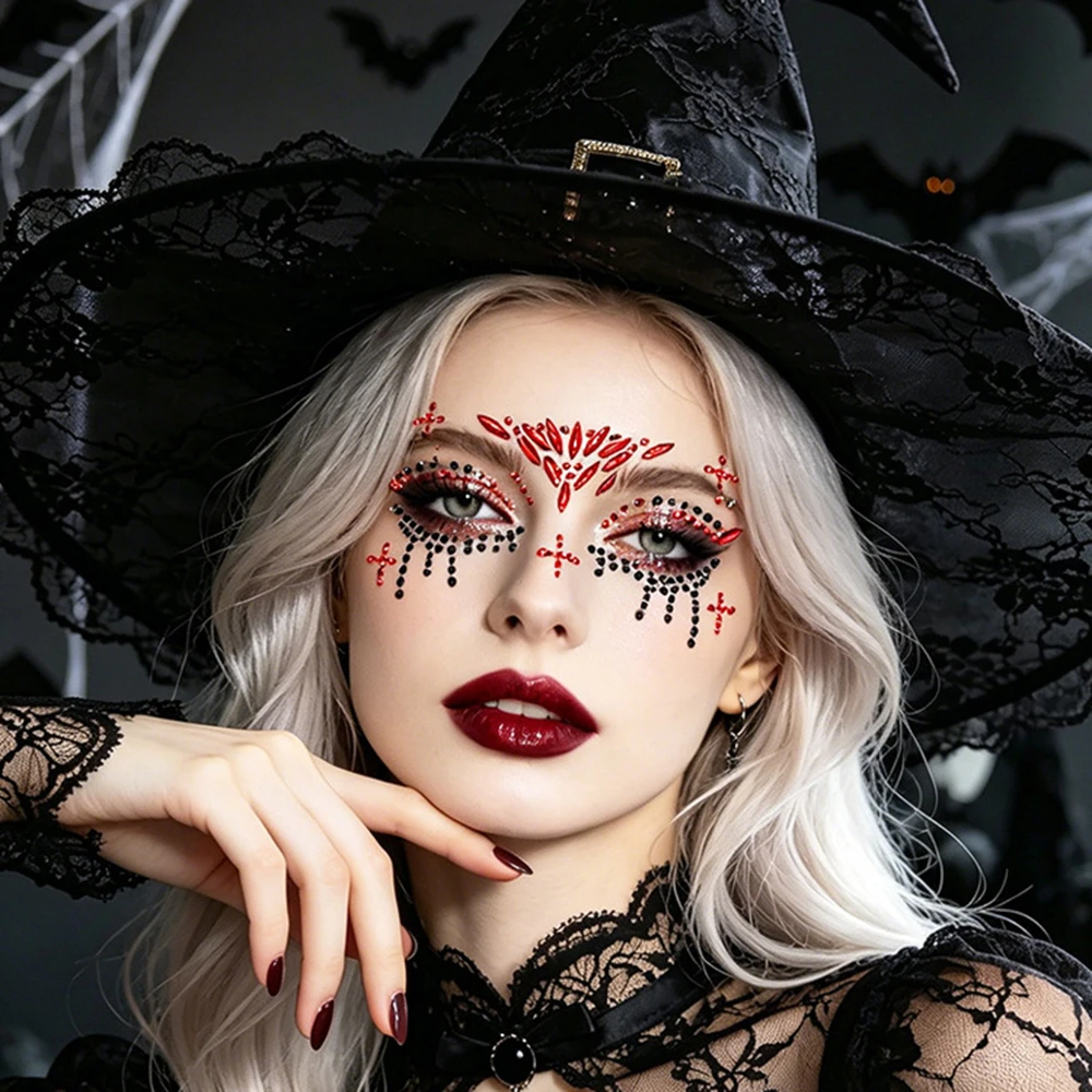 1個入り 赤黒クリスタルジェム ハロウィンフェイスステッカー - Beauty Gems Makeup のレビューと価格