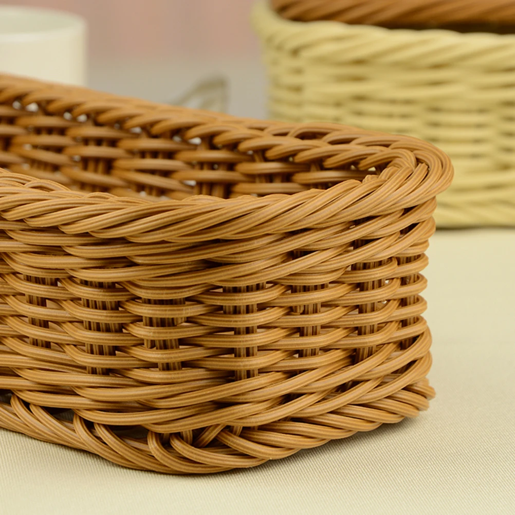 1pc Plastic Rattan Woven Basket Cutlery Storage Basket Chopsticks Holder Spoons Fork Storage Box Container Tableware Organizer