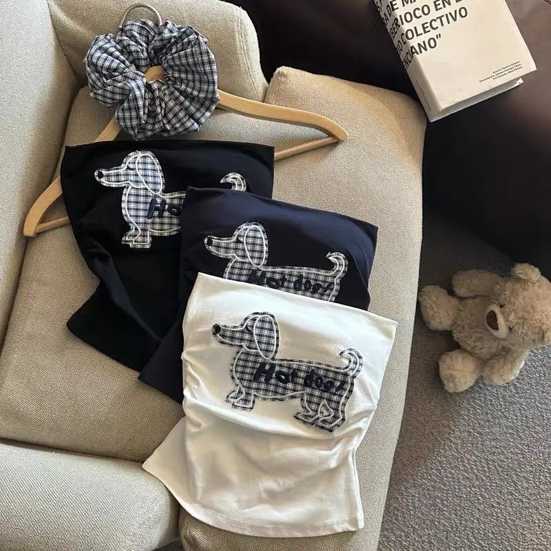 

Одиночный предмет, 3-цветная специальная распродажа, с вышитым слингком для собак, без бретелек, красивый облегающий повседневный женский топ с подушкой на груди