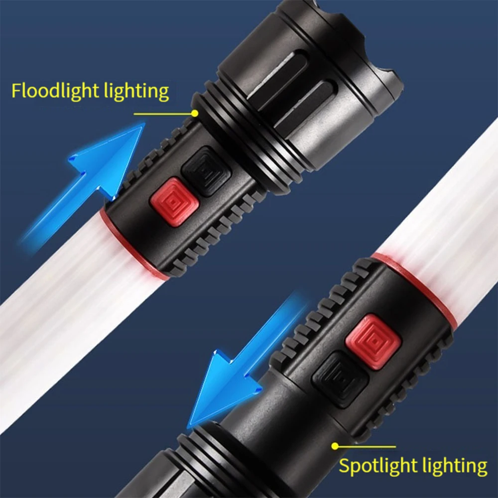 Long Range LED Flashlight Rechargeable Zoom Torch Powerful Spotlight Lamp With Magnet Camping Lantern Built in Li-Battery