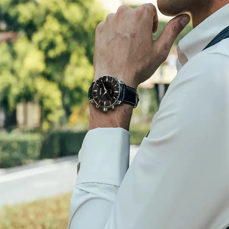 우아한 패션 남성 시계 남성 캐주얼 손목 시계 블랙 쿼츠 가죽 스트랩 시계 시계 선물 Masculino Relogio Reloj Hombre