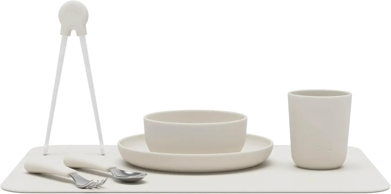 

Kids Dinnerware Full Set Dishwasher Safe BPA Free Kids Tableware Set Includes Stackable Bowl Plate Utensils Cup 7 Pieces Oatmeal