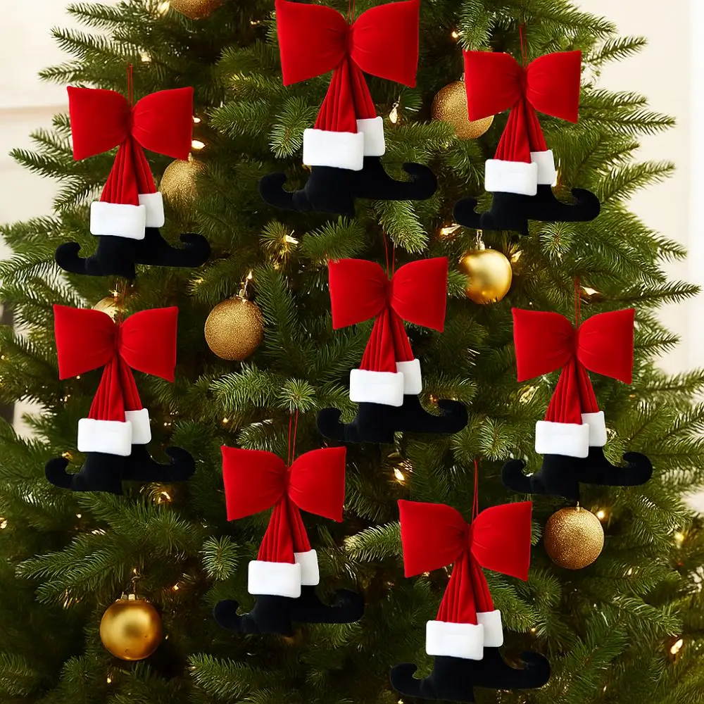 

Red Christmas Bowknot Pendant DIY Decorations with Feet Bow Hanging Ornaments Reusable Large Velvet Bow Knot Shopping Mall