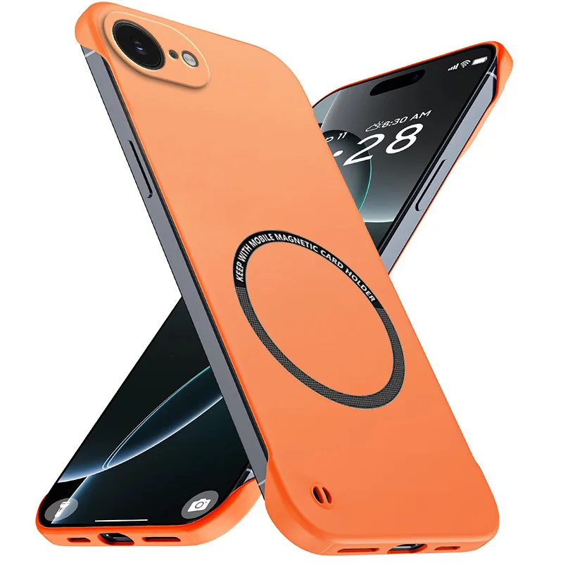 Image of Magnetische, schlanke iPhone 16E 16 Pro Plus Max, rahmenlose Handyhüllen, matte, kratzfeste, harte PC-Abdeckung, randlose, stoßfeste Rüstung