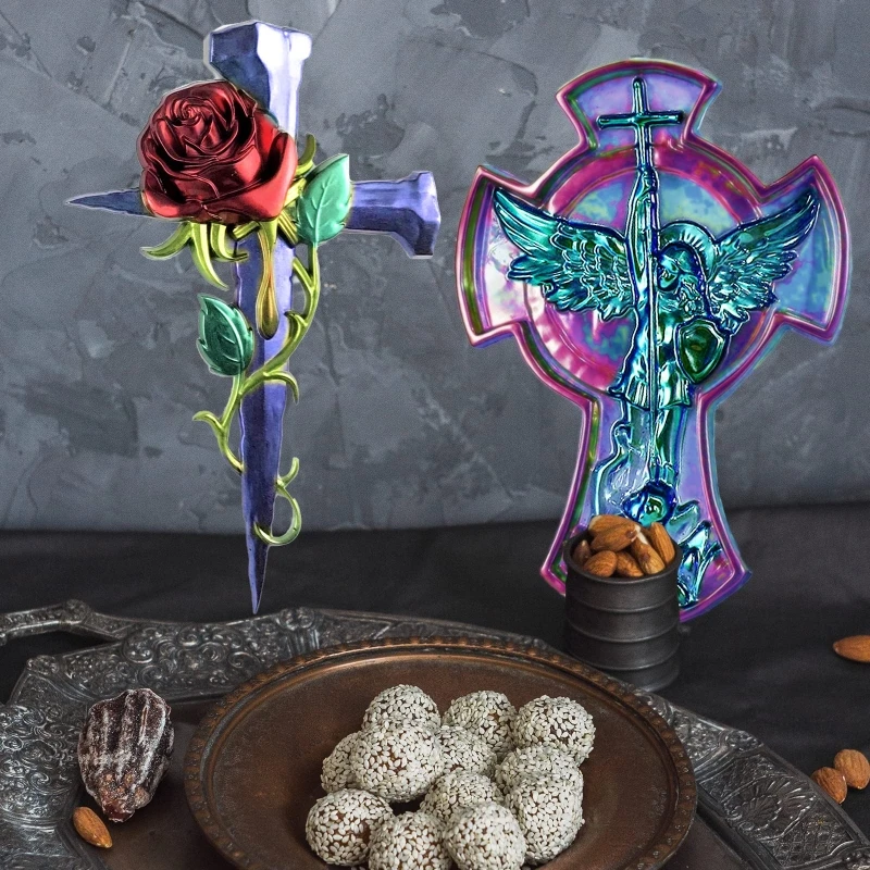 3D Archangel St. Michael Resin Mold Silicone Cross-Tray Jewelry Storage Dish Plaster Ornaments New