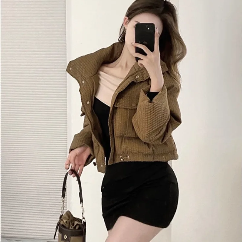 2023 Winter Parkas Women Coat Thick Puffer Jacket Warm Vintage Y2k Long Sleeve Outerwear Branded Korean Fashion High Waist