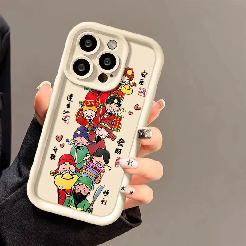 All Wrapped Cartoon God of Wealth Shockproof Phone Case For iPhone 15 Pro Max 14 Plus 13 12 11 XR X XS 8 7 Cover