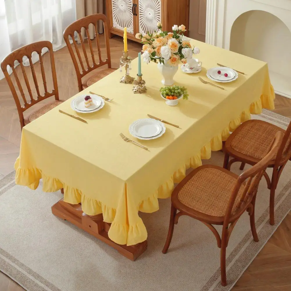 Solid Color Ruffled Tablecloth Cotton Blend Rustic Tablecloth Rectangular Square Table Cover for Farmhouse Home Kitchen Dining T