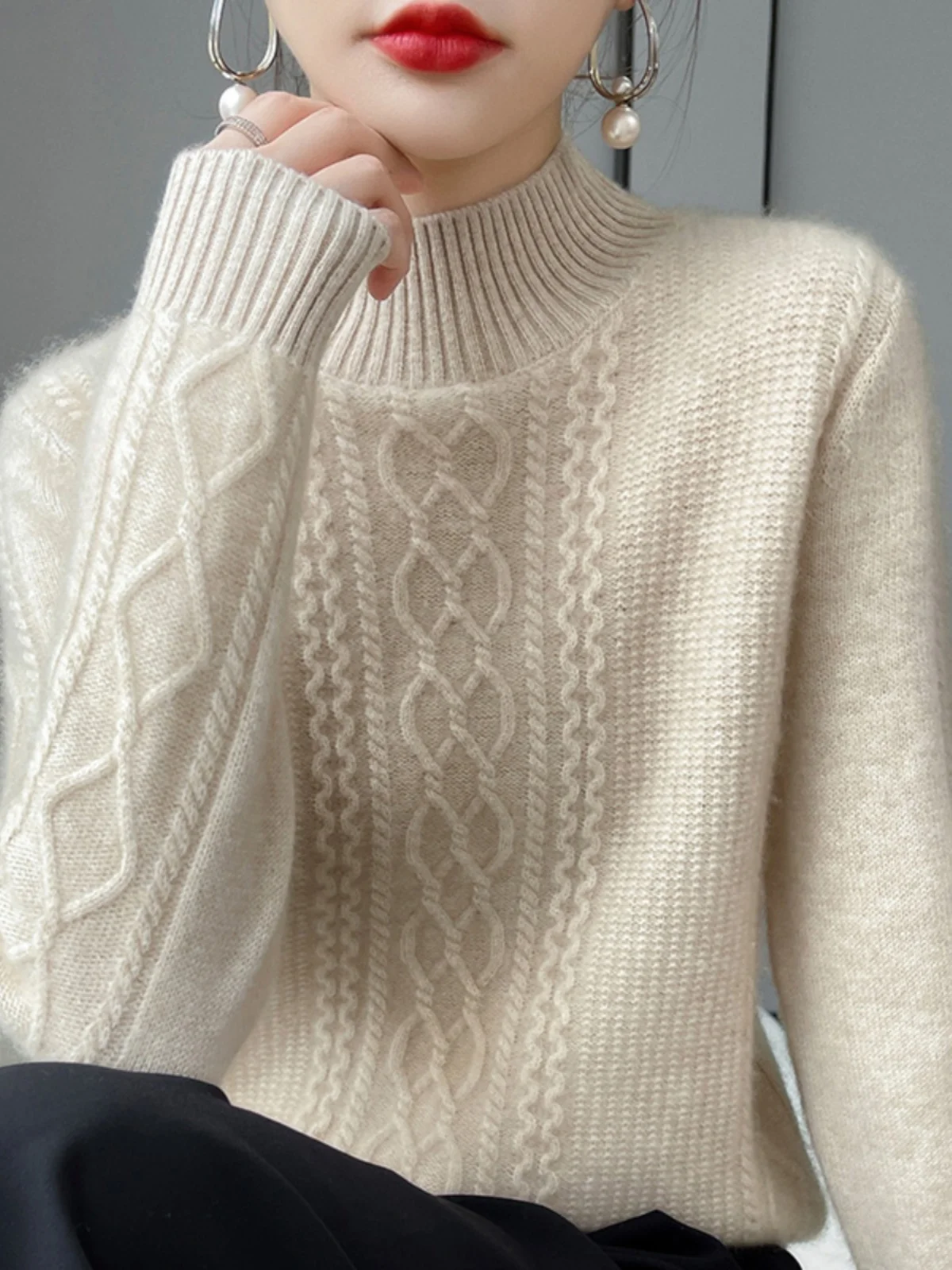 Women's Half High Collar Base Shirt Autumn Winter Inner Wear Sweater Warmth Emitting Cashmere Long Sleeve Regular Fit Overhead