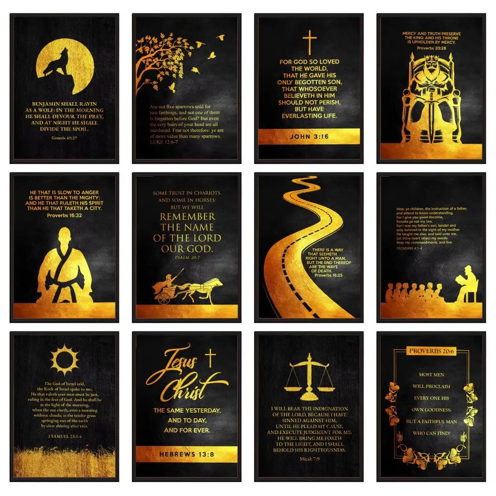Vintage Golden Style Bible Verses Psalm Painting Calligraphy Canvas Poster Art for Bedroom Room Home Decor Decoration Decals