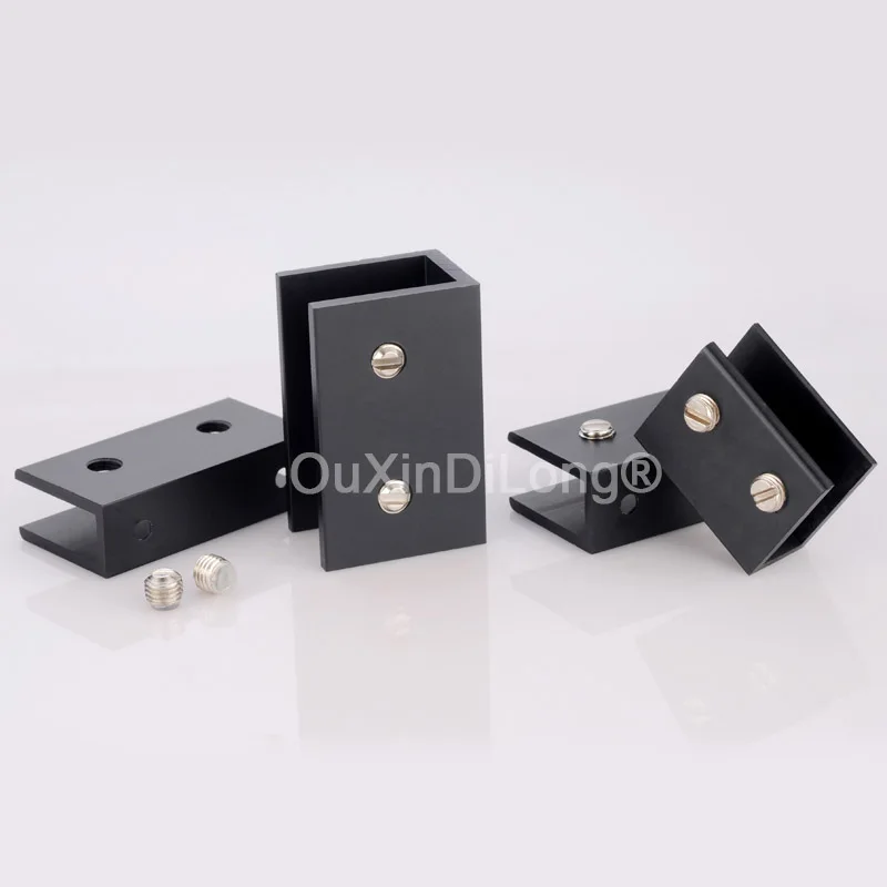 10PCS Aluminium Alloy U Shape Glass Clamps Bathroom Glass/Acrylic Glass Brackets Shelf Hardware for 6-20mm Black GF874