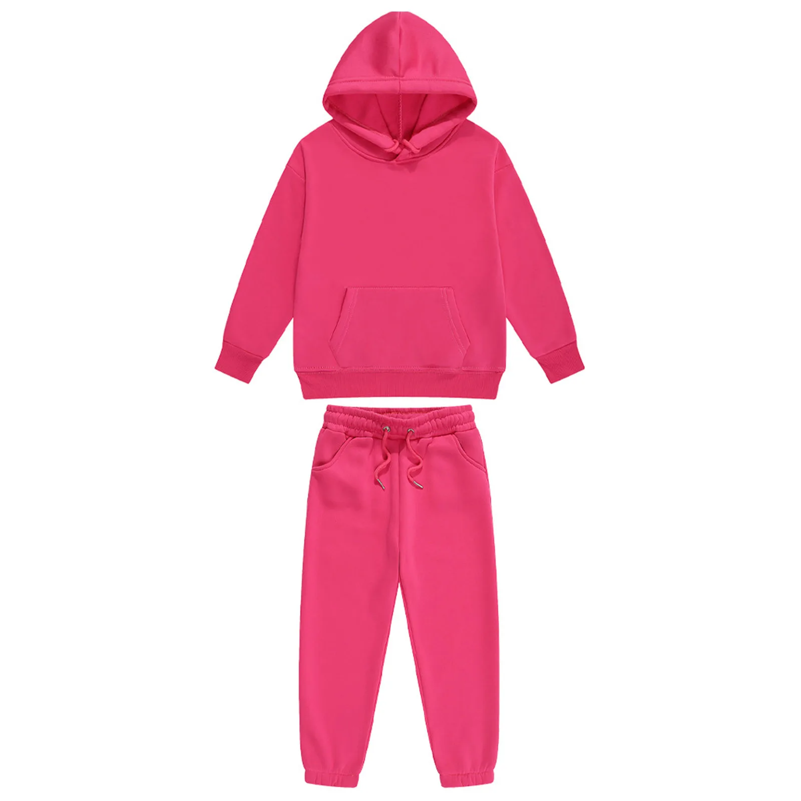 Hot Autumn Kids Boys Girls Solid Color Sport Suit Warm Casual Tracksuit Long Sleeve Drawstring Pullover Hoodie with Sweatpants