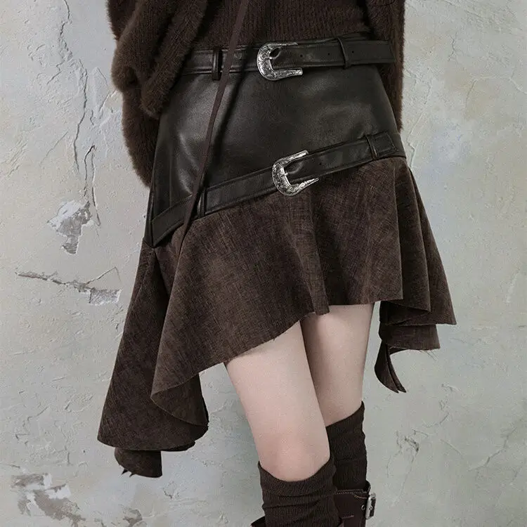 التنانير الأمريكية الكلاسيكية على شكل حرف a تناسب كل مباراة Y2k عالية الخصر Faldas Mujer لربيع وصيف تنورة جديدة غير منتظمة مرقعة للنساء