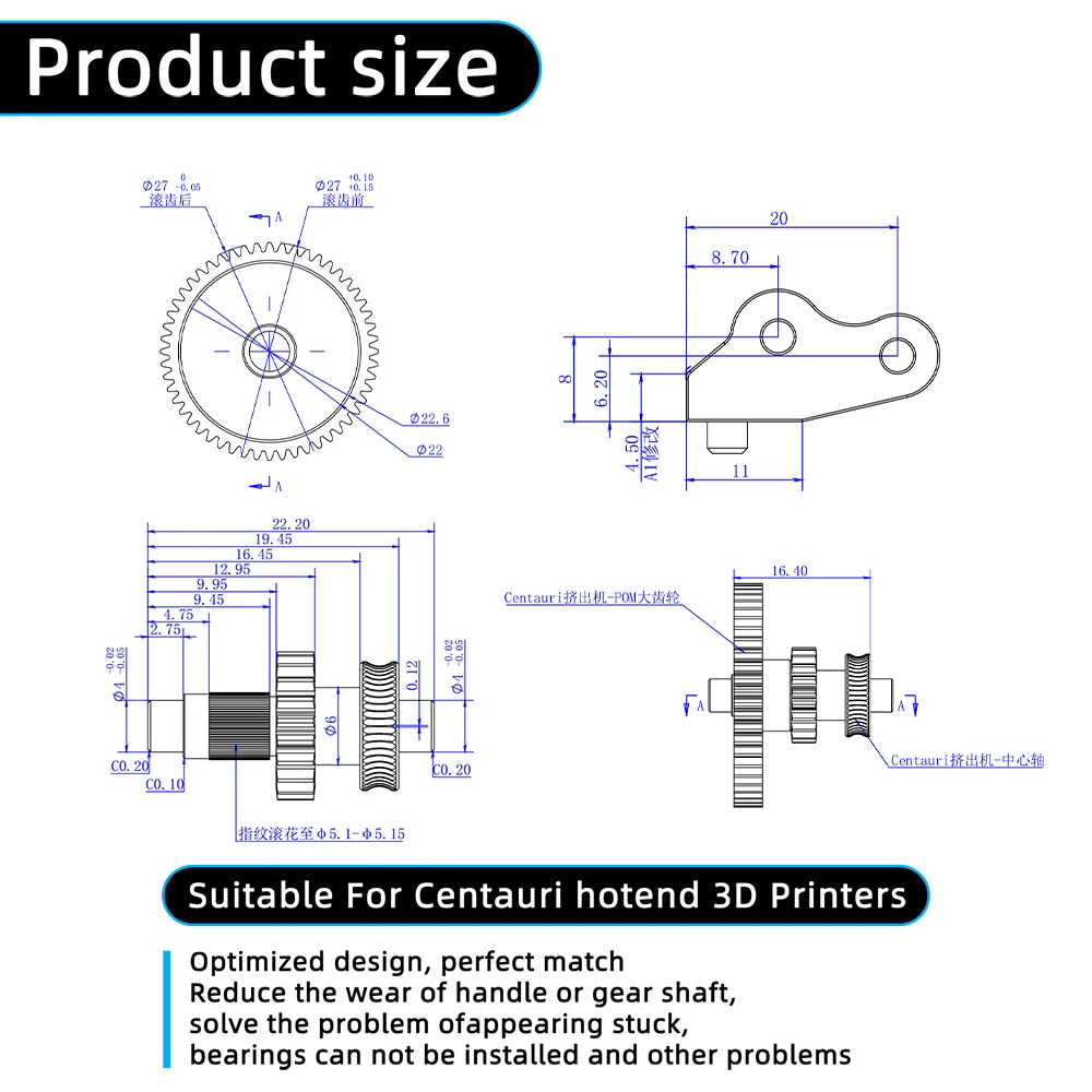 Integriertes Extruder-Getriebeset für Flashforge AD5X Filament-Zuführungsanlage Vollmetall-Griffgetriebe für AD5X Druckerzubehör – Detail 8