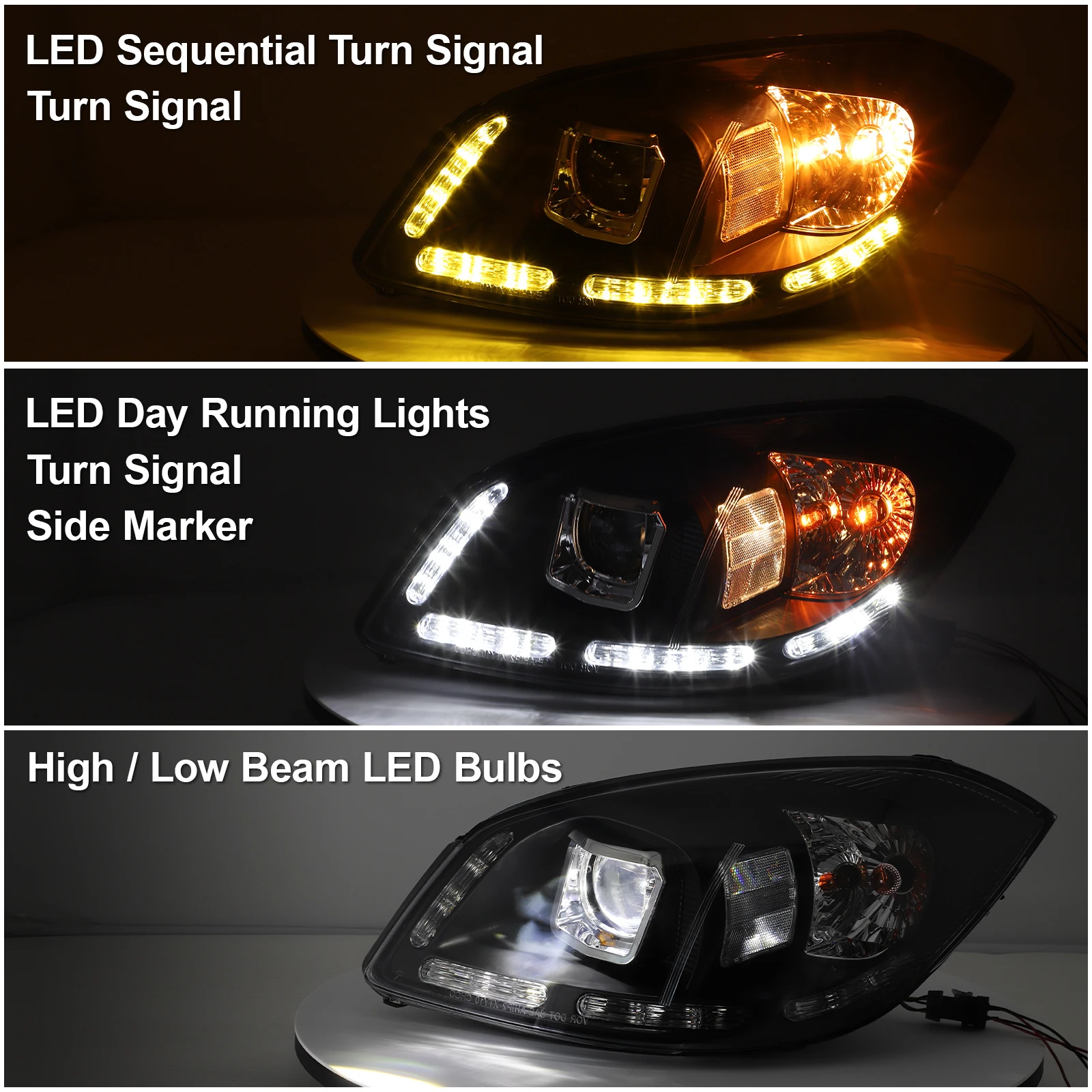 جهاز عرض LED DRL SEQ مجموعة مصابيح أمامية مناسبة لـ 2005-2010 تشيفي كوبالت / 2005-2006 بونتياك السعي / 2007-2009 بونتياك G5