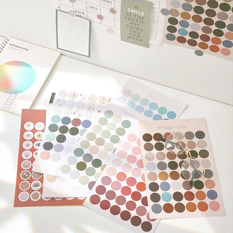 1 Sheets Retro Diary Decoration Sticker Stationery Morandi Postmark Dot Sticker DIY Journal Planner