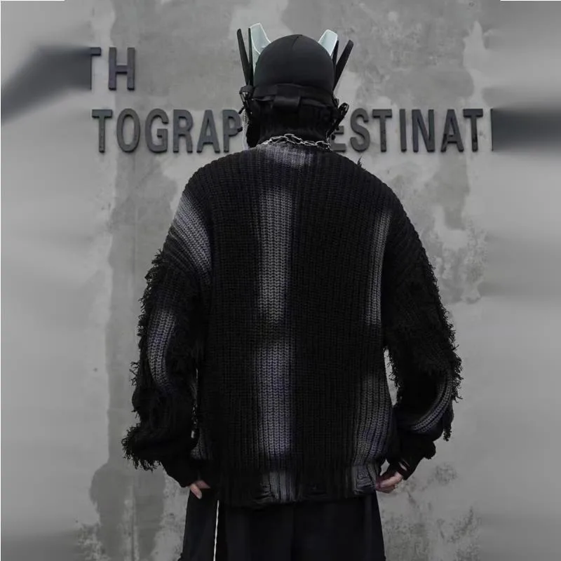 HKSH 2025 디스트레스드 태슬 두꺼운 니트 트렌디 스웨터 여성 가을 겨울 신상 남성 아메리칸 하이 스트리트 레이지 루즈 캐주얼 HK15884