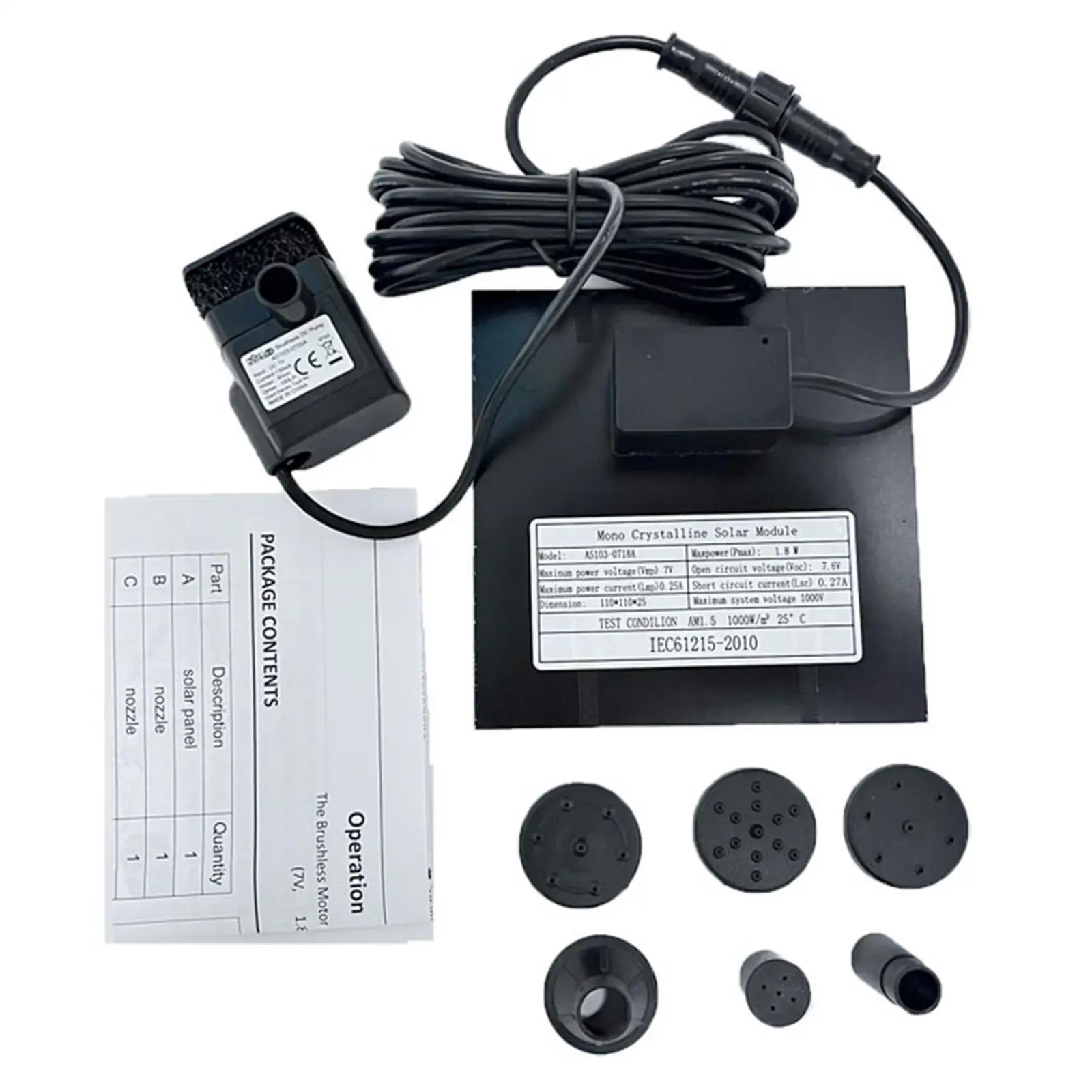 Small Solar Water Pump for Pool Filter Fountain Outdoor Pond Submersible Pump with Nozzle Attachments
