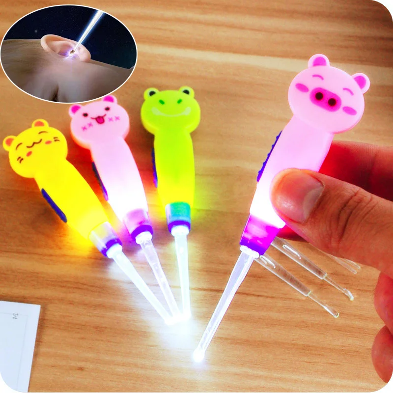 Kids Earpick LED Flashlight Baby Ear Cleaner Wax Removal Tweezer Luminous Cartoon Ear Pick Cleaning Infant Ear Care Tools