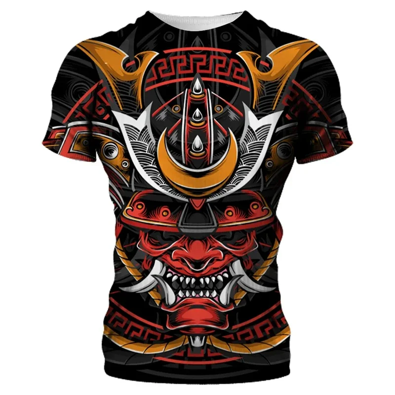 2024 Fashion Samurai Mask Graphic T-shirts For Men Harajuku Streetwear 3d Print Short Sleeve Round Neck Male T Shirt y2k Tops