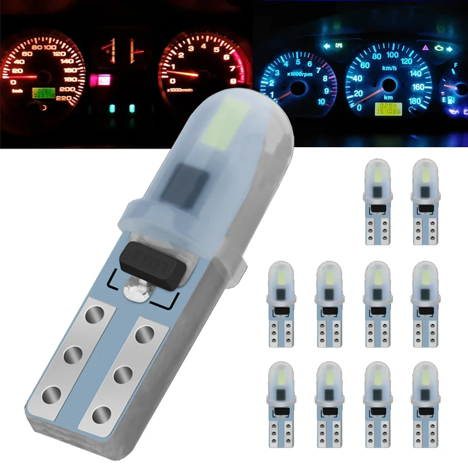 10X T5 Led Car Dashboard Interior Light Bulb W3W W1.2W Indicator Gauge Instrument Wedge Lamp Auto Signal Light 12V White Red