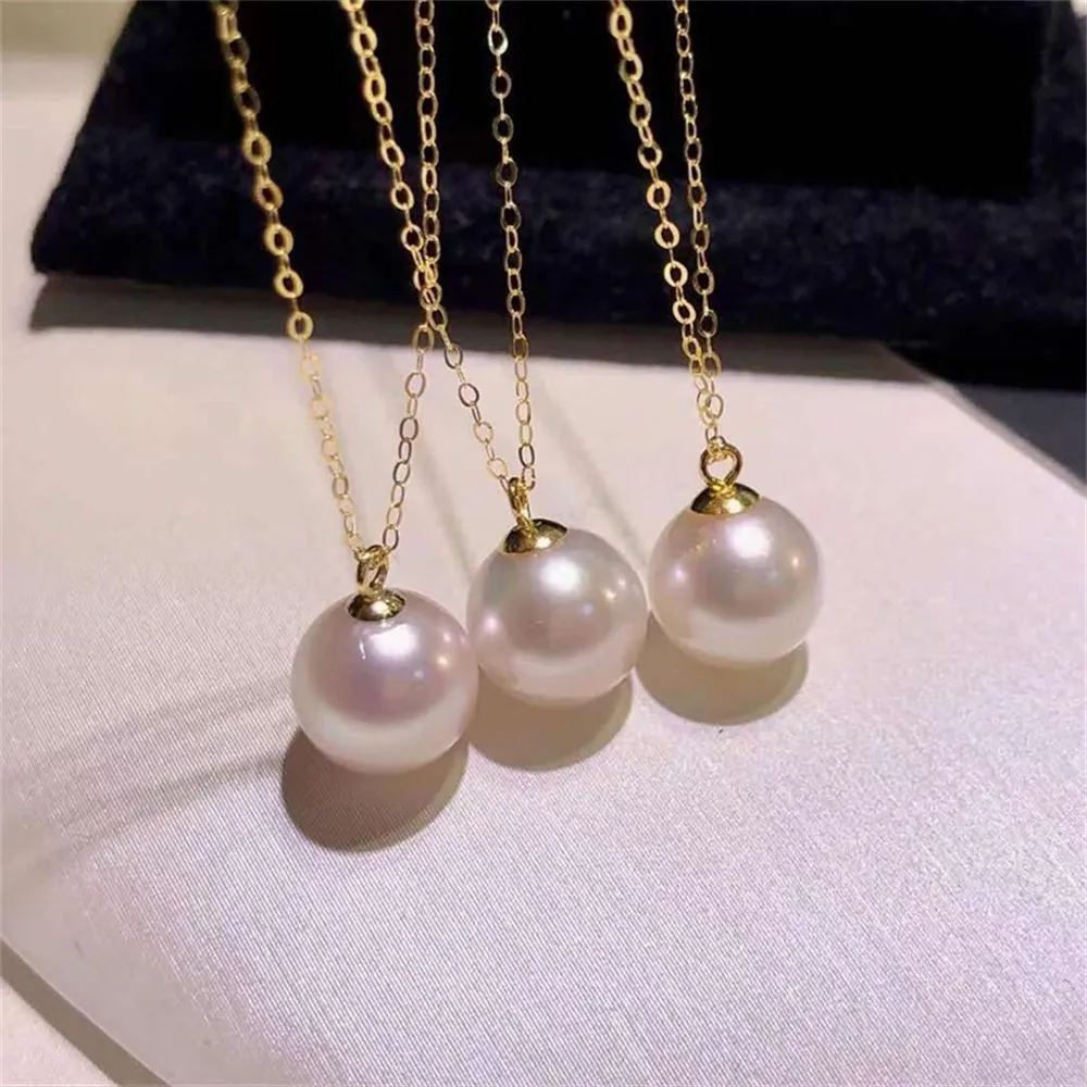 DIY Pearl Accessories S925 Sterling Silver Set Chain Empty Tray Gold Silver Pendant with Silver Chain Fit 7-13mm Round L001