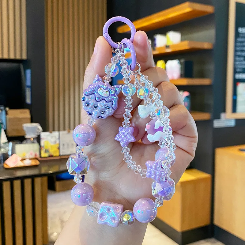 

Miniso cartoon Sanrio handmade beaded keychain cute KT cat mobile chain bag pendant couple keychain