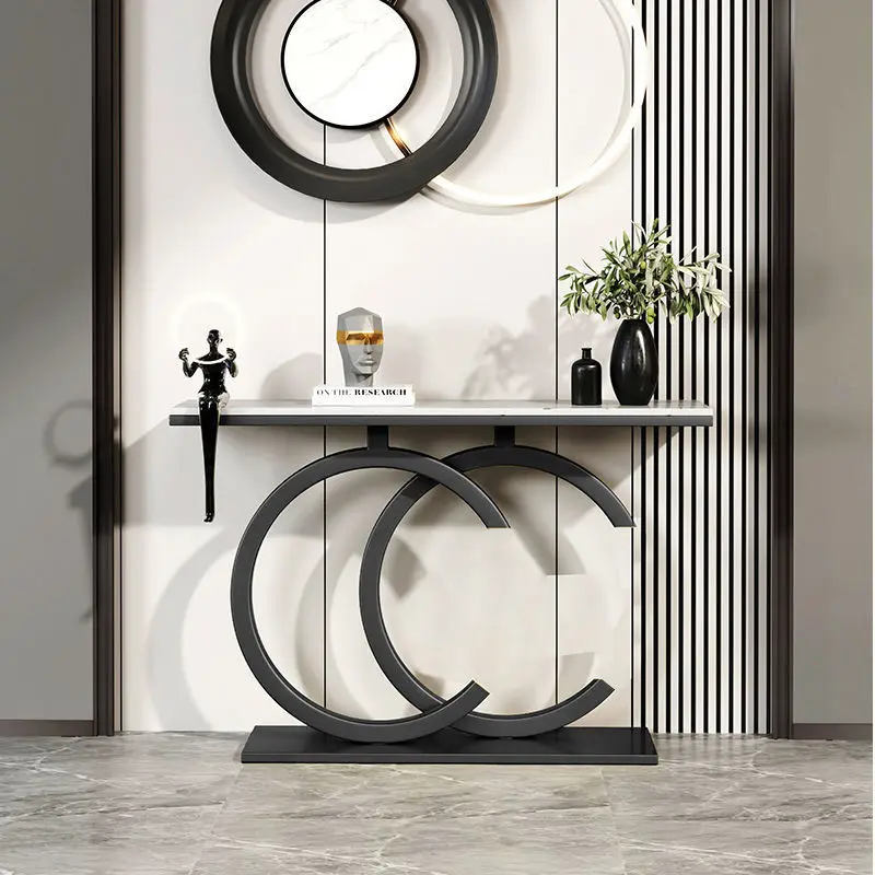 Entrada de mármore parede moderna simples vista final mesa sala estar corredor decoração