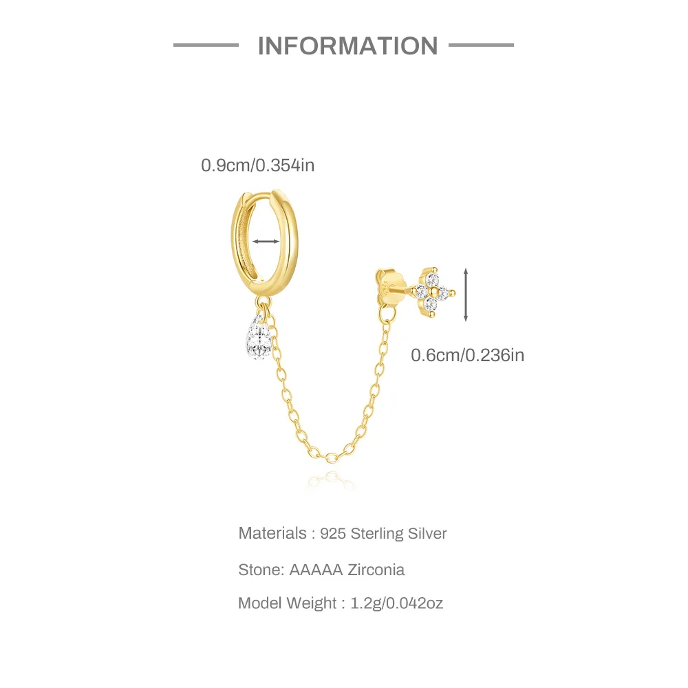 CANNER 1Pc 925 Silver Four Leaf Clover Smooth Circle Drop Earrings For Women 18K Gold Irregular Zircon Pendant Star Elements