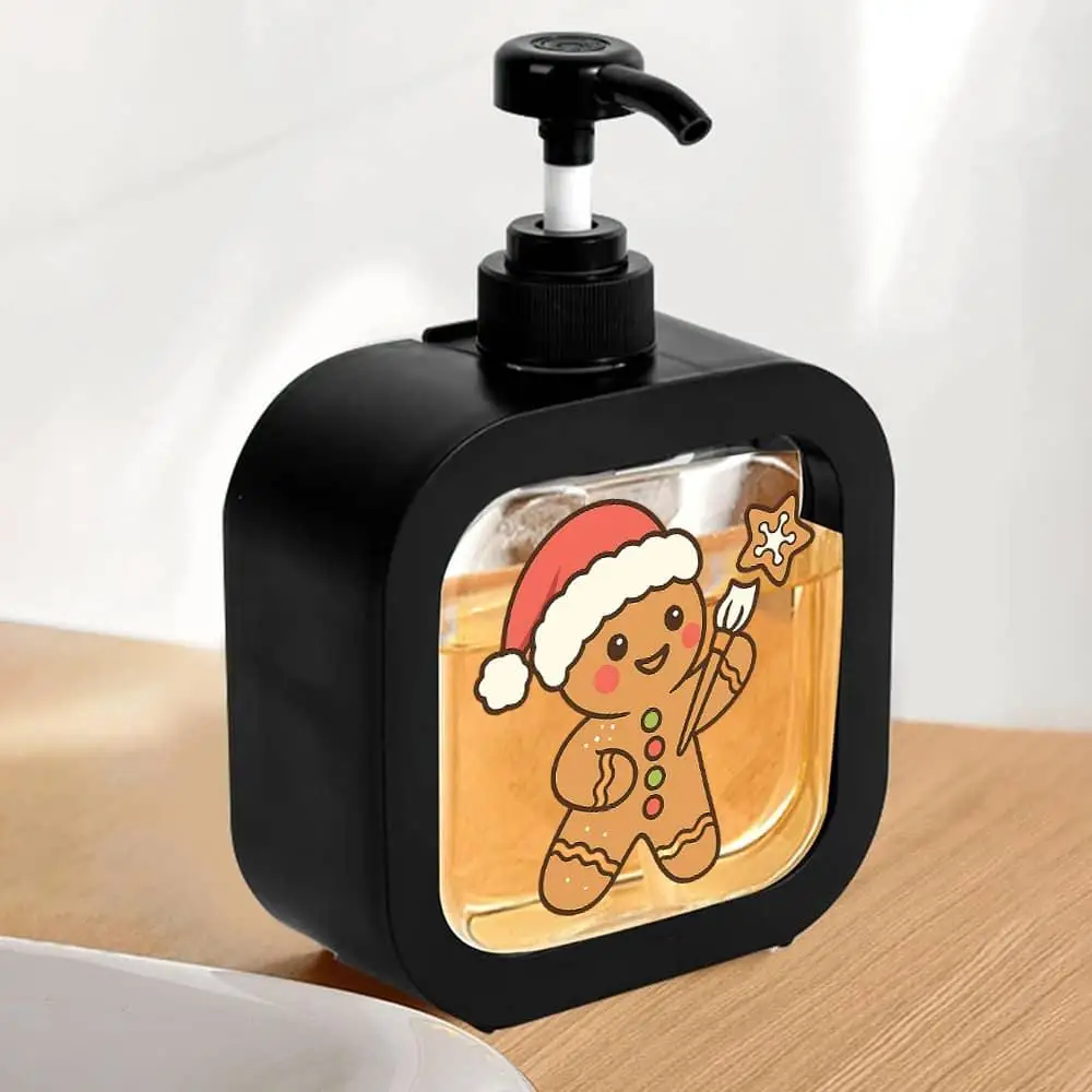 Gingerbread Christmas Soap Dispenser: Pump, wall-mounted – bathroom/kitchen, hand soap/lotion set.