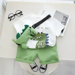 Summer Casual Newborn Baby Boys Toddler Big Dinosaure Short Sleeve Tops Pants 2Pcs/set Cotton Kids Outfits Clothing