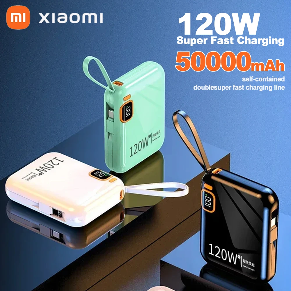 Xiaomi 120W 50000mAh Portable Power Bank High Capacity Cable Two-way Fast Charging Mini Powerbank for IPhone Samsung 2024