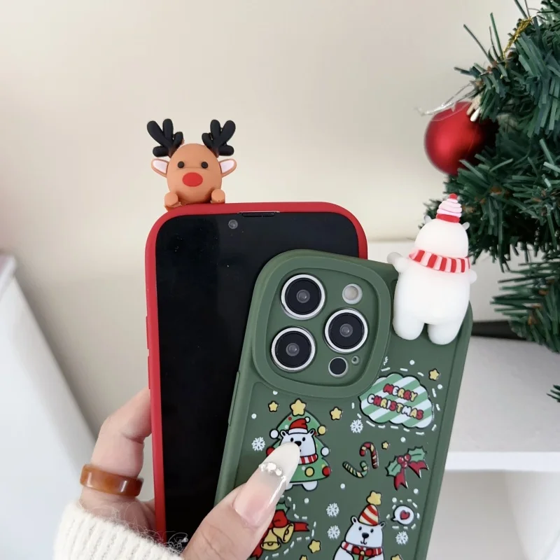 Funda de teléfono de alce de oso Polar, regalo de Navidad para iPhone X, XS, XR, 11, 12, 13, 14, 15, 16 Pro Max Plus, Santa Claus, regalo de Año Nuevo