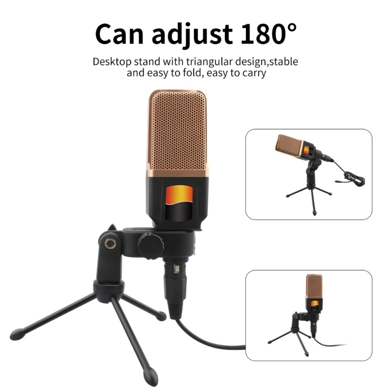 DX62 High Sensitivity 3.5mm Recording Microphone Condenser Mic Stable Desk Mount Compatible for Computers And Mobile Devices