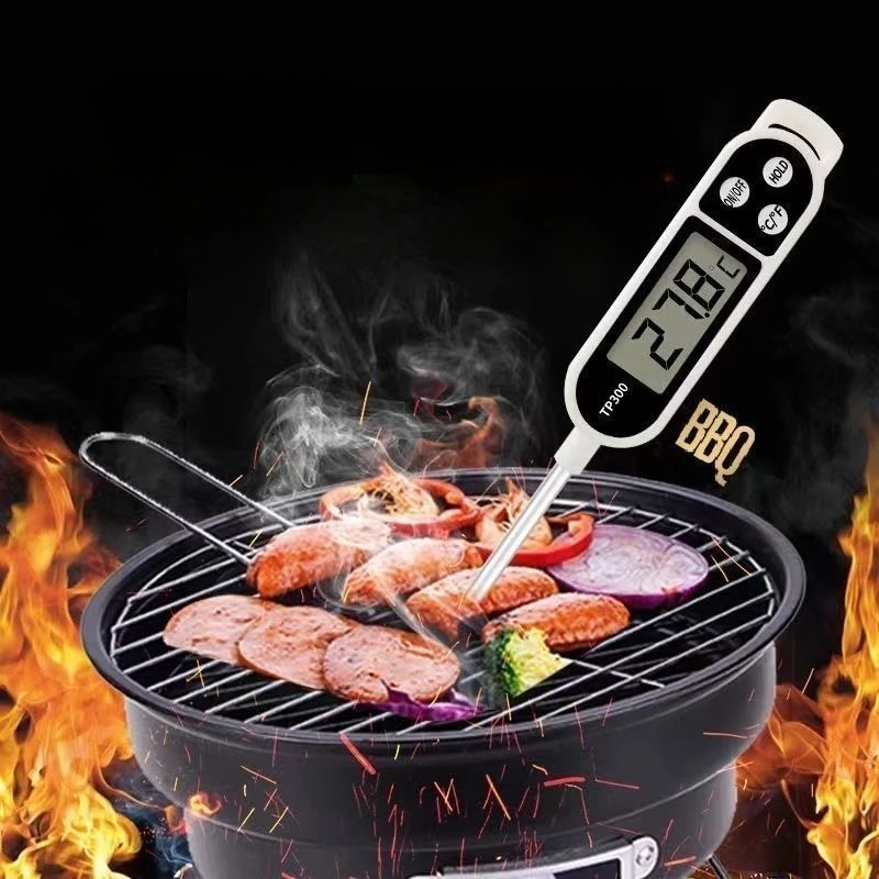 1Pc Food Thermometer, Kitchen Accessory, Dormitory Essential, Instant-Read Meat Thermometer, Accurately Measures Oil and Water Temperature, Essential Kitchen Accessory (Button Batteries Not Included, Please Purchase Lr44 Button Batteries for Installation and Use)