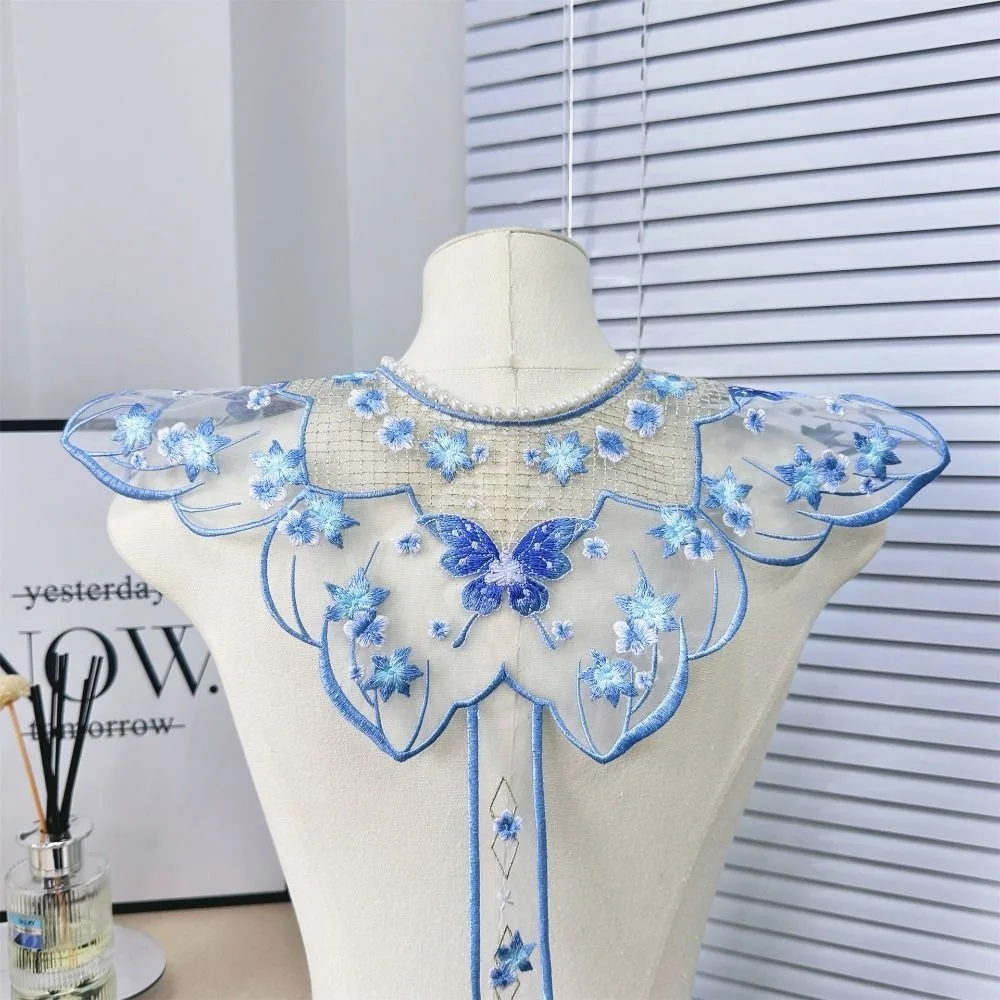 Embroidery Butterfly Hanfu Shawl Traditional Pearl False Floral Yunjian Chinese Round Neck Kids Shirt False Collar