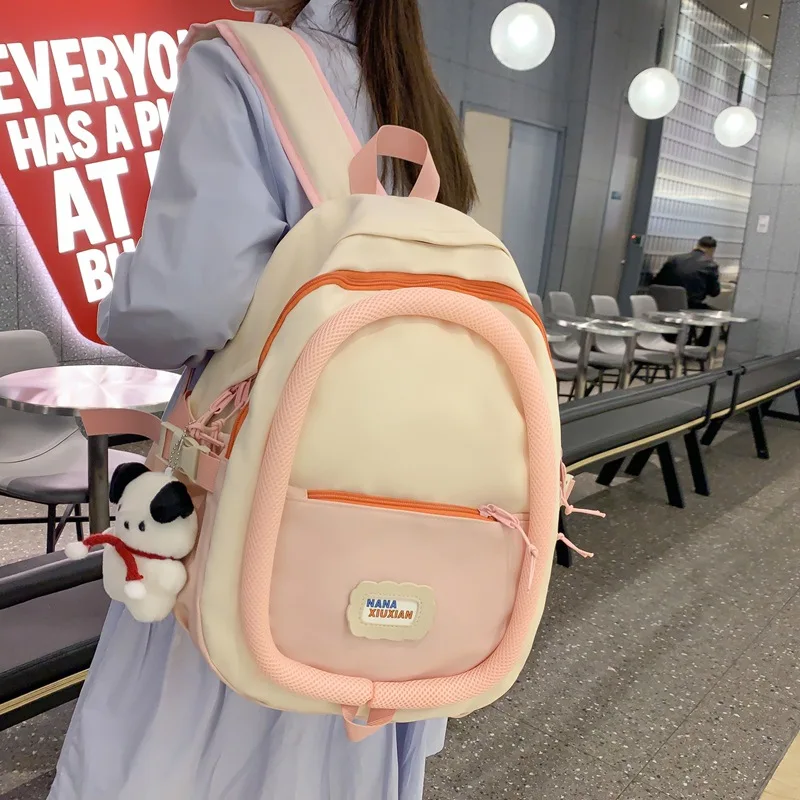 Schoolbag Student Backpack Color Contrast Minority Fashion Korean Version Large Capacity Versatile Backpack