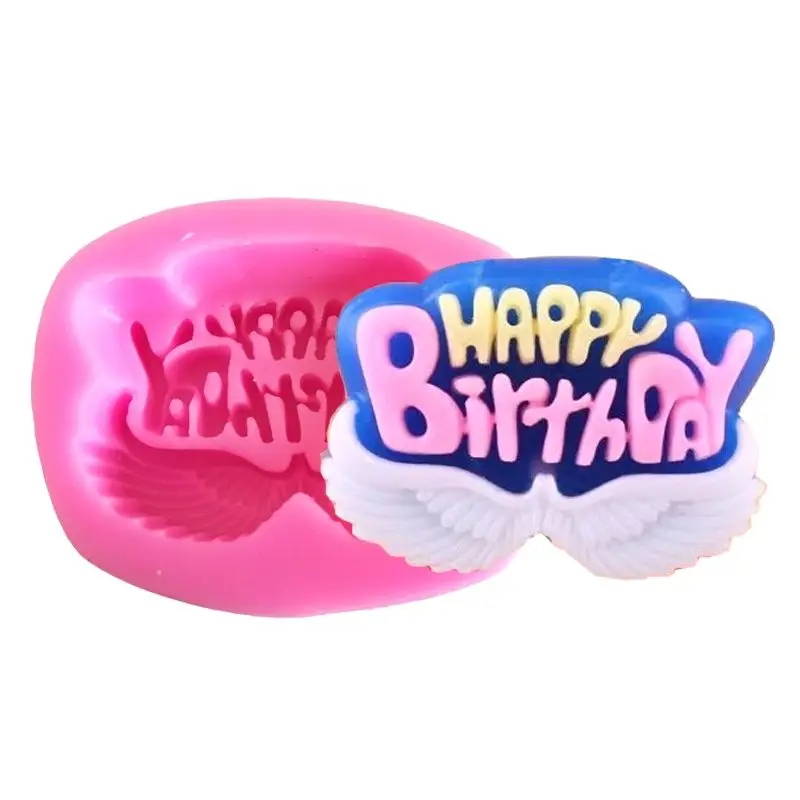 English Alphabet Angel Wings Silicone Mould Happy Birth Day Candle Cake Decoration DIY Chocolate Ice Cream Candy Baking Mold