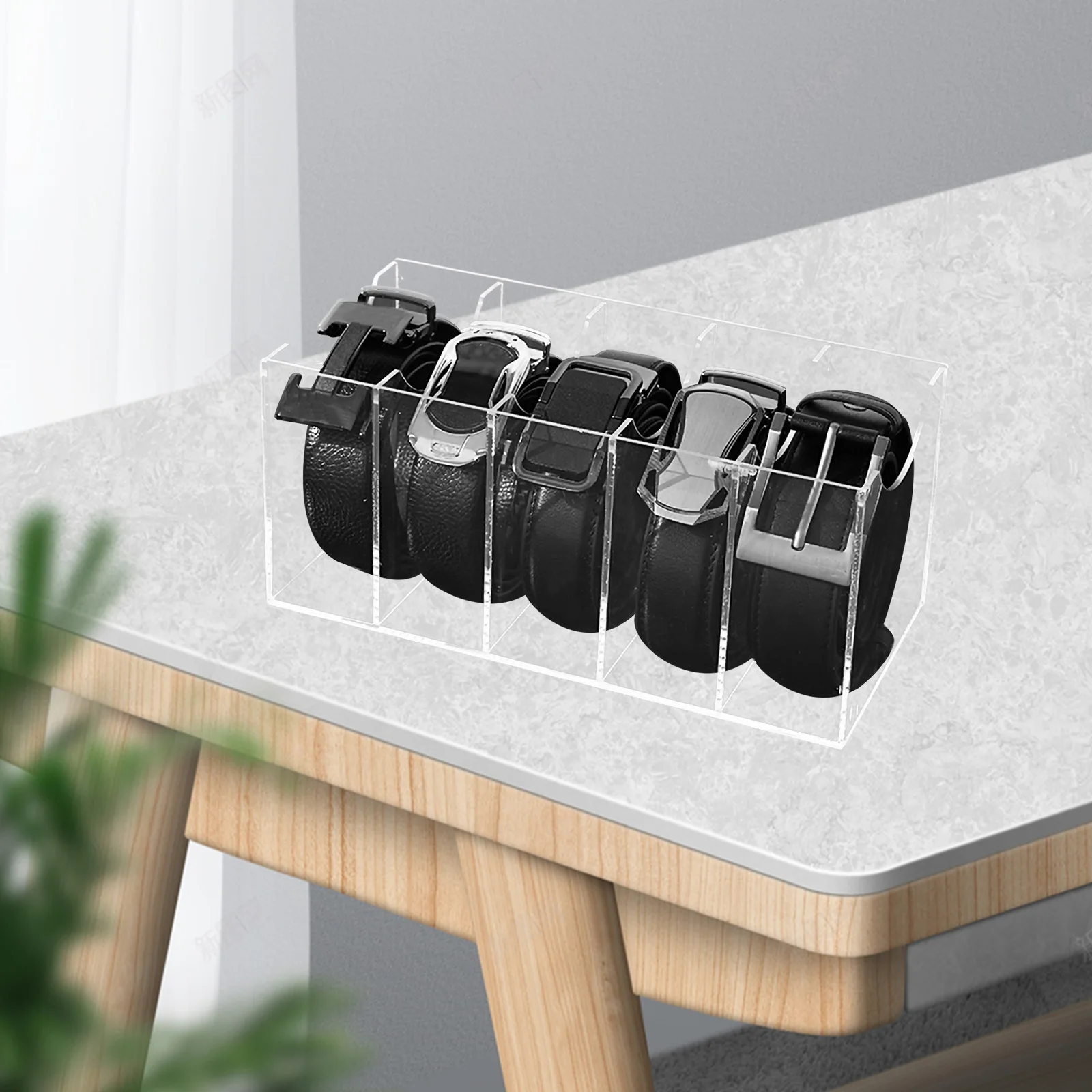 

5 Compartments Belt Storage Box Acrylic ganizer Clear Visibility Closet Display St Tie Ribbon Holder Mens Womens Belts Buckle