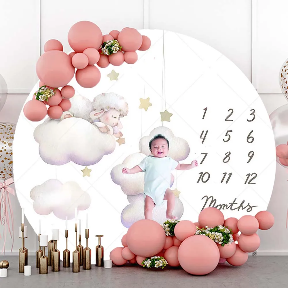 Round Photography Background Custom Cartoon Calendar Clock Dial Pattern Infant Milestone Baby Shower Party Decoration Background