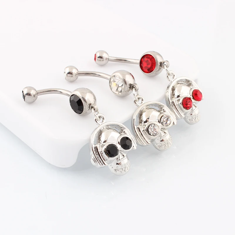 Belly button ring banana dangle ghost head stainless steel rod Skull Body piercing skeleton Navel bar Fashion jewelry view 6