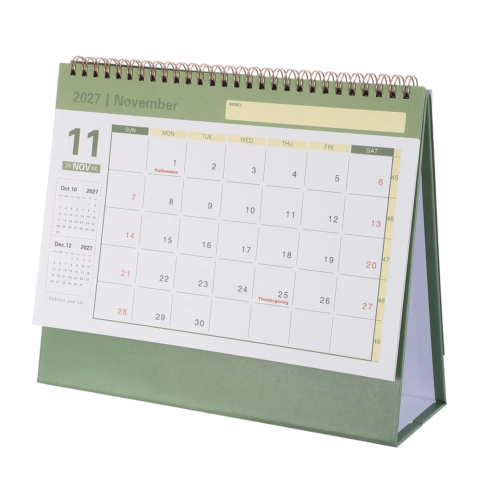 Desk Calendar Spiral Bound 2027 Stand Up Desktop Calendar Large Numbers Monthly Planner Organizer Home Office School Green