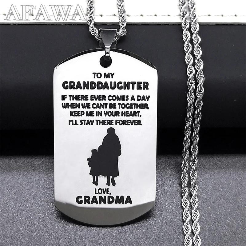 To My Granddaughter Pendant Necklace Stainless Steel Silver Color Grandma Love Letters Chain Necklaces Jewelry collier N2824S02