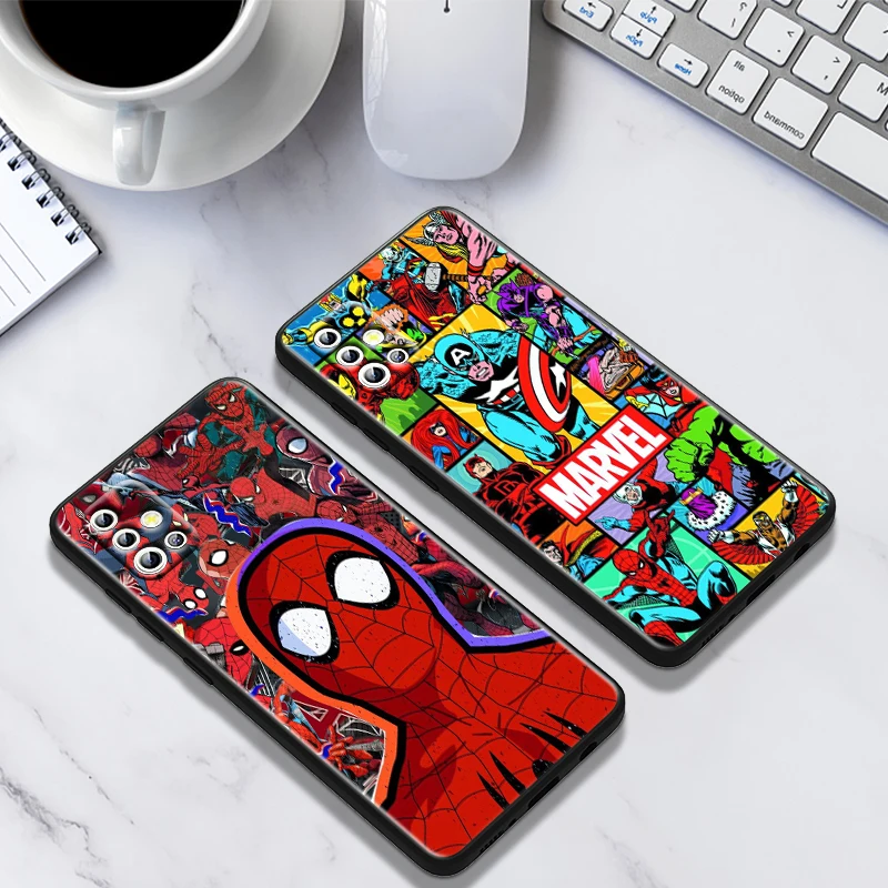 Marvel Spiderman Hero For Samsung A14 A54 A34 A73 A53 A33 A23 A13 A32 A72 A52 A32 A22 A03 A02 Silicone Black Phone Case Fundas