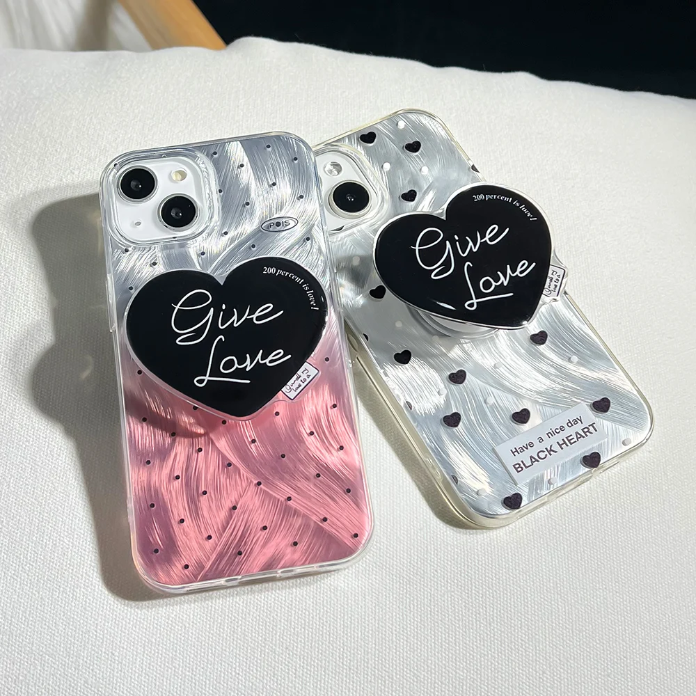 3D Love Heart Feather With Holder Case For iPhone 16 15 11 14 12 13 Pro Max 16 15 14 Plus iPhone11 11Pro 16pro Shockproof Cover