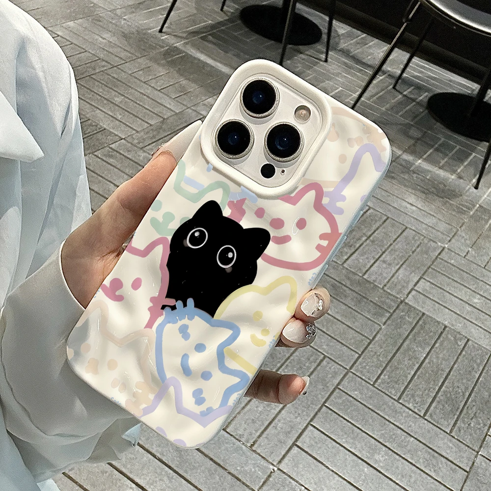 Koreanisches Katzen-Design, Niedliche Weiche Silikon-Handyhülle für iPhone 17 16 15 14 13 12 11 Pro Max 14 Plus 17Air, Falten-Wellen-Design – Detail 4