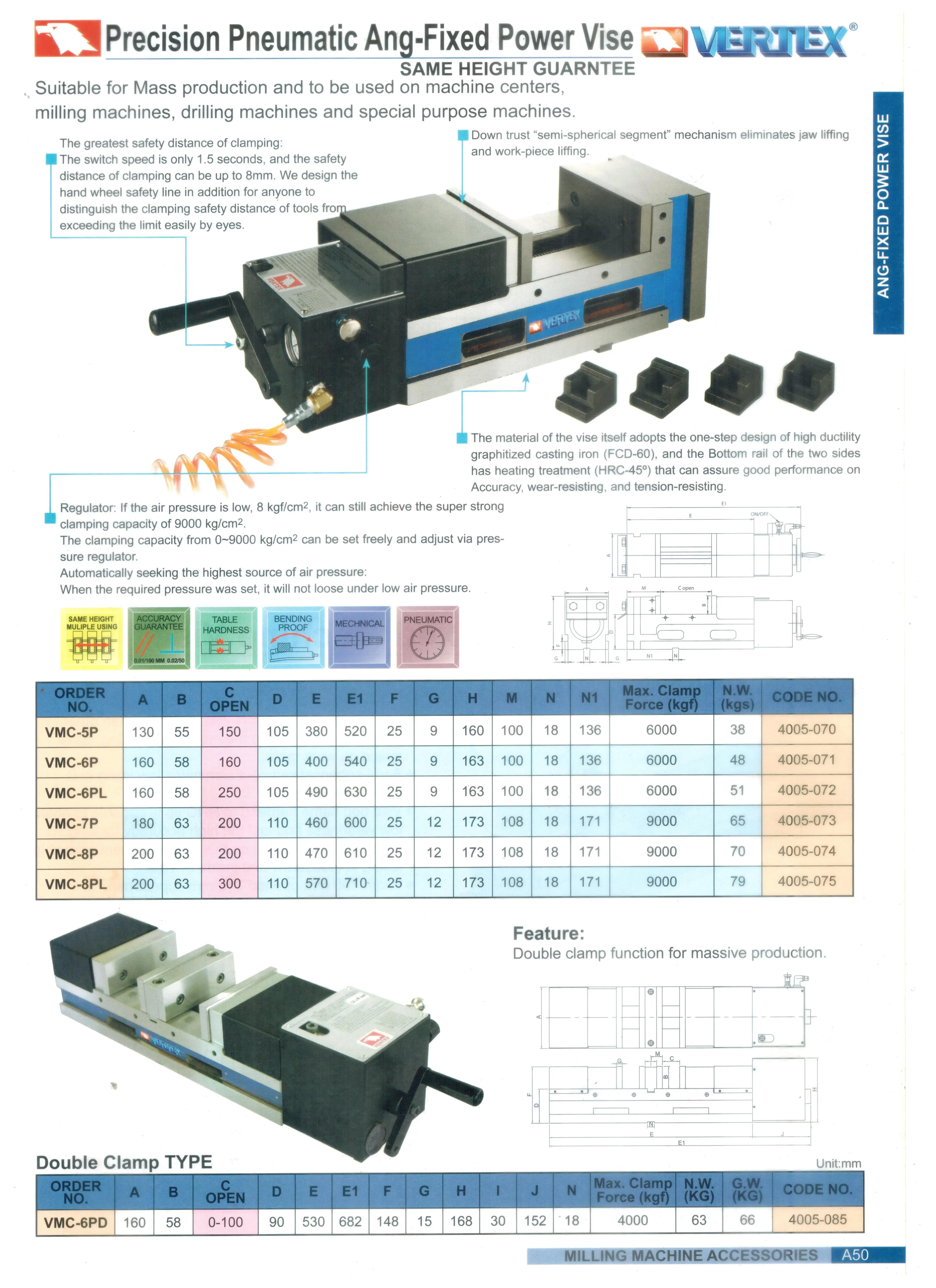 CNC Precision Super Hi Pressure Rapid Vise/Vertex MC Power Vise VMC-6PD/Precision Pneumatic Ang-fixed power vise