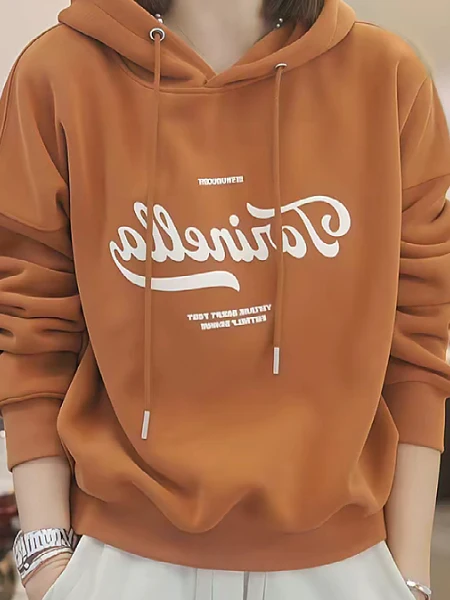 

Korean Sle plus Size Hoodie Women's Fce Lined Printed Oversized Slimming Concealing Long Sve Casual Top