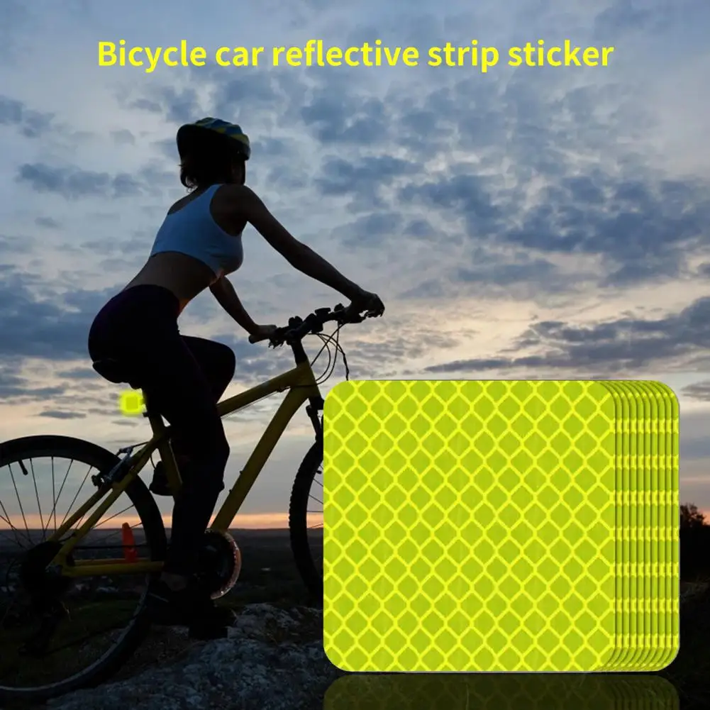 10Pcs Square Shape Bicycle Reflective Decals Water Resistant Sticked Firmly Decorative Car Reflective Sticker MTB Road Bicycle